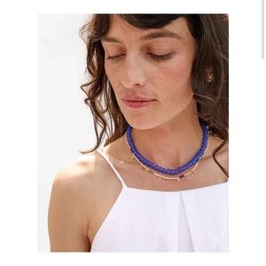 Blue Beaded Necklace with Gold Accents